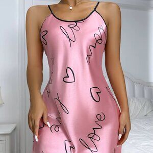 Women Night Dress Spaghetti Strap with Heart and Love Print, comfy/sex sleepwear
